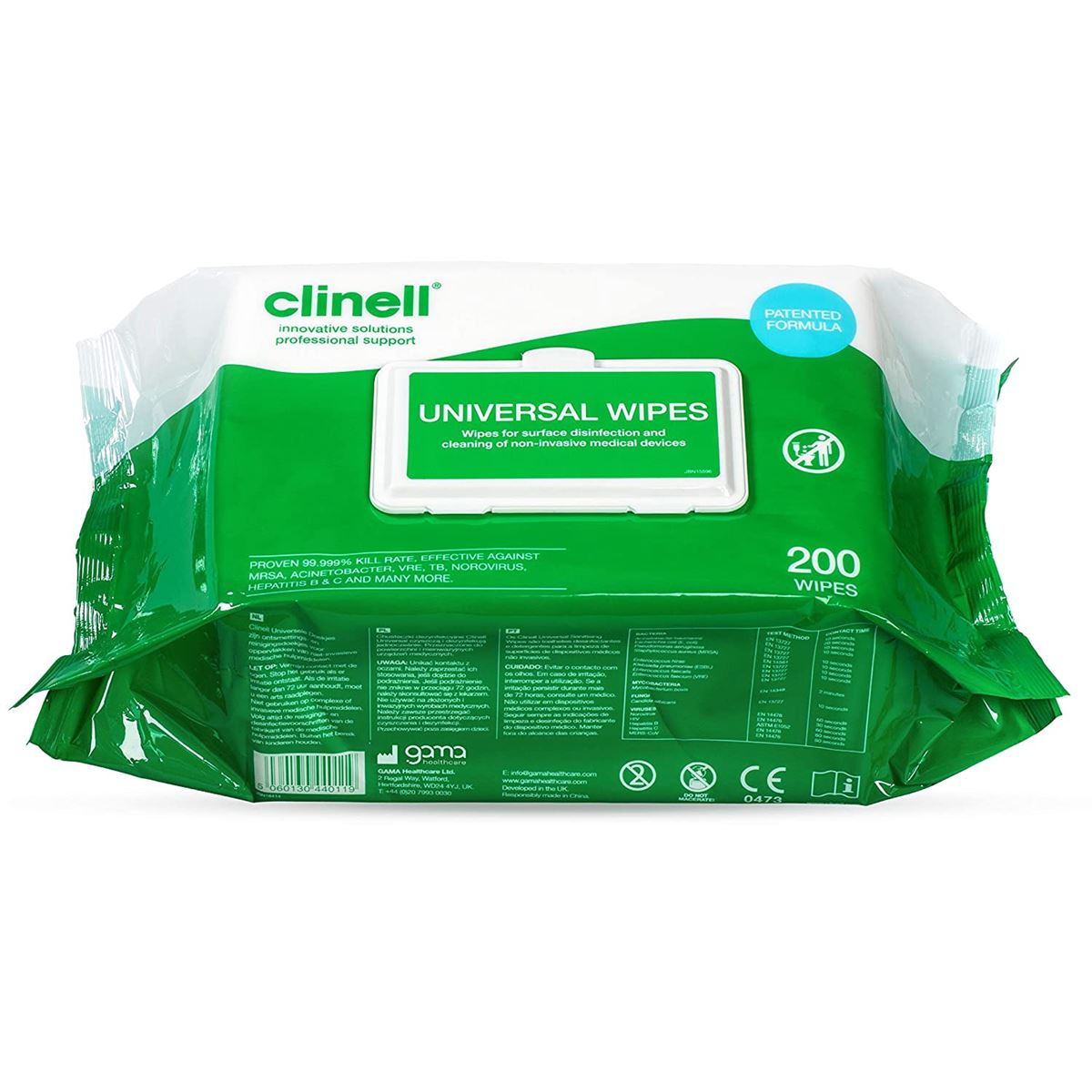 Clinell Universal Wipes 200, 27,5x22cm - wit
