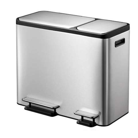 Poubelle à pédale, 2x15l+1x15l - inox brossé