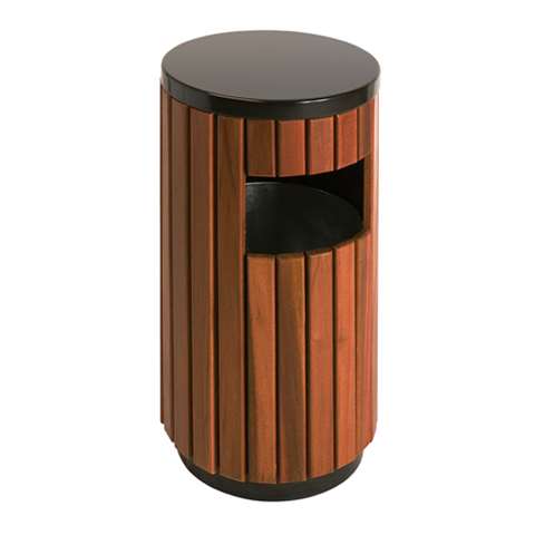 Poubelle d'extérieur en bois 33l, ronde - Ø40x75,5cm