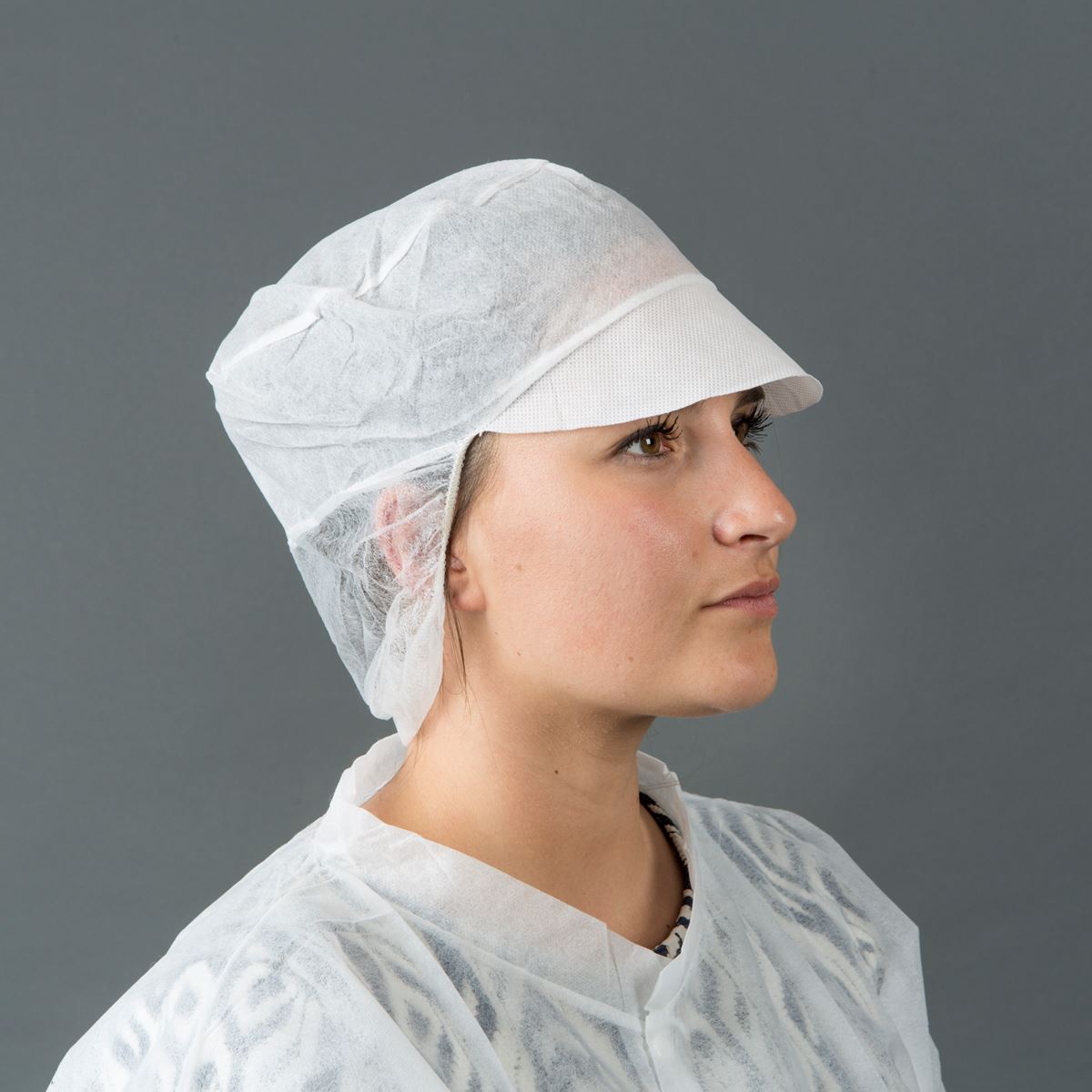 Casquette avec résillé, non tissée - blanche (sachet)