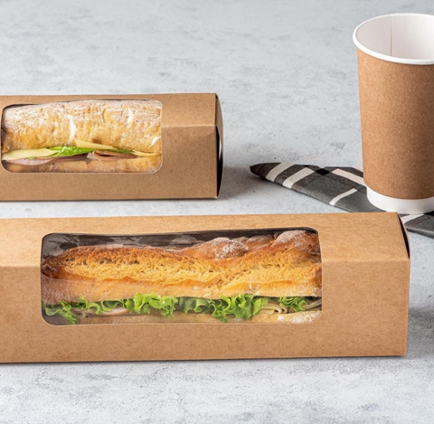 Boîte à sandwich rectangulaire, 290x70x70 mm – kraft/PP – naturel