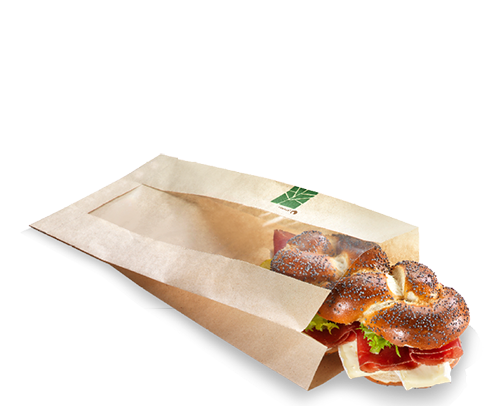 Sandwichzak + centraal PLA-venster, 26+2x3,5x27cm - naturel