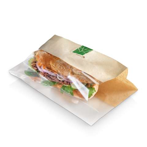 Sachet sandwich avec fenêtre PLA, 20+2x3x28cm - naturel