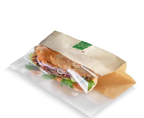 Sandwichzak met PLA-venster, 21+2x3,5x23cm - naturel